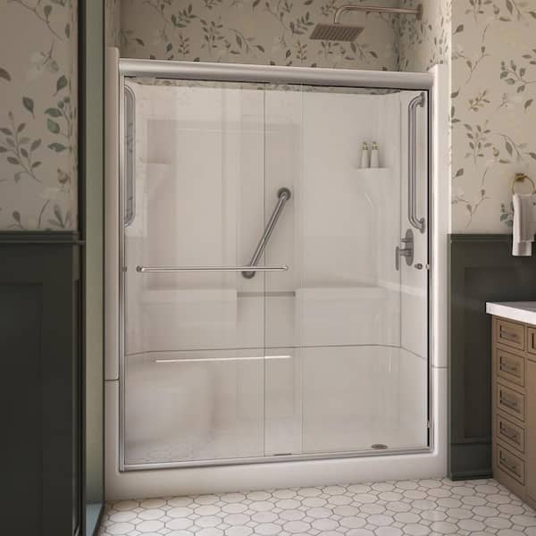 Accessible Living Harmony 60 in. L x 30 in. W x 74 in. H Alcove Right Drain Shower Door Kit in Brushed Nickel