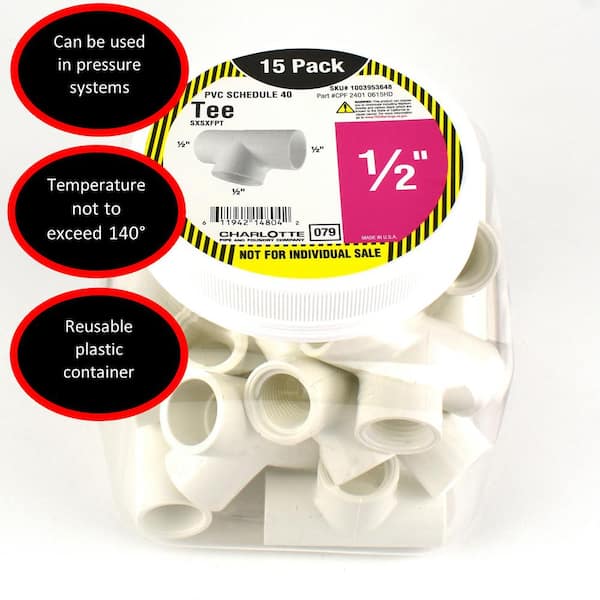 Charlotte Pipe 1/2 in. PVC Tee S x S x FPT Pro Pack (15-Pack)