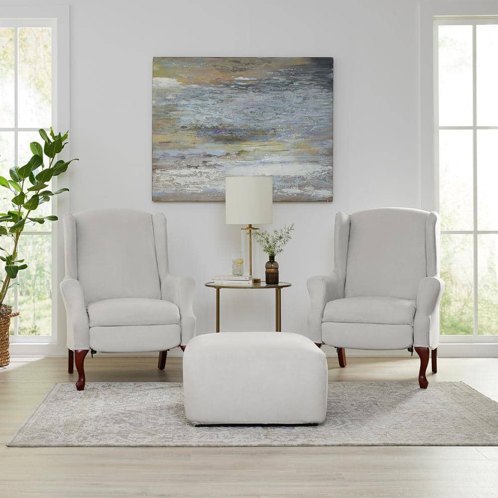 Light Gray Polyester Stretch Suede Square Ottoman Slipcover