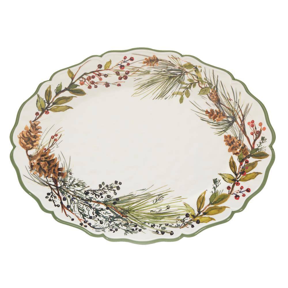 Winter's Forest Melamine Christmas Platter Set, Round and Oval