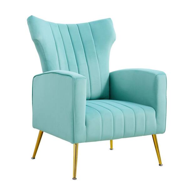 Unbranded Modern Blue Velvet Upholstered Accent Armchair with Gold Metal Legs