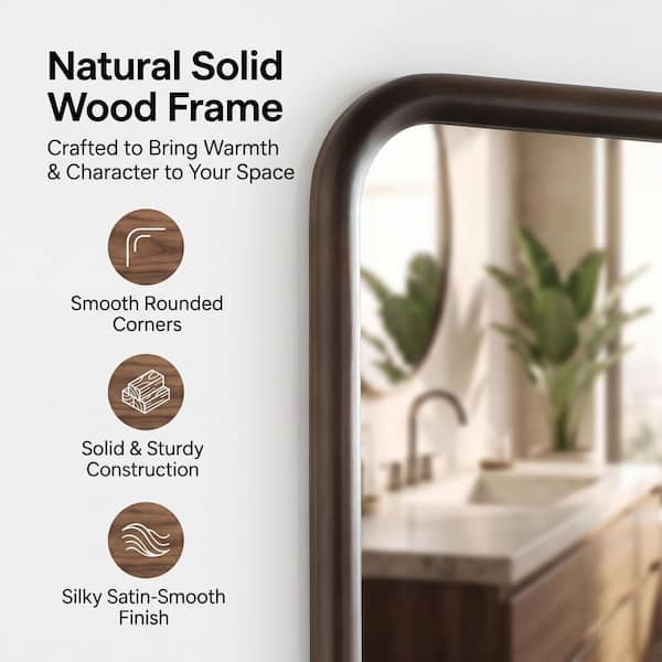 24 in. W x 36 in. H Modern Rectangular Brown Pine Wooden Framed Wall Bathroom Vanity Mirror