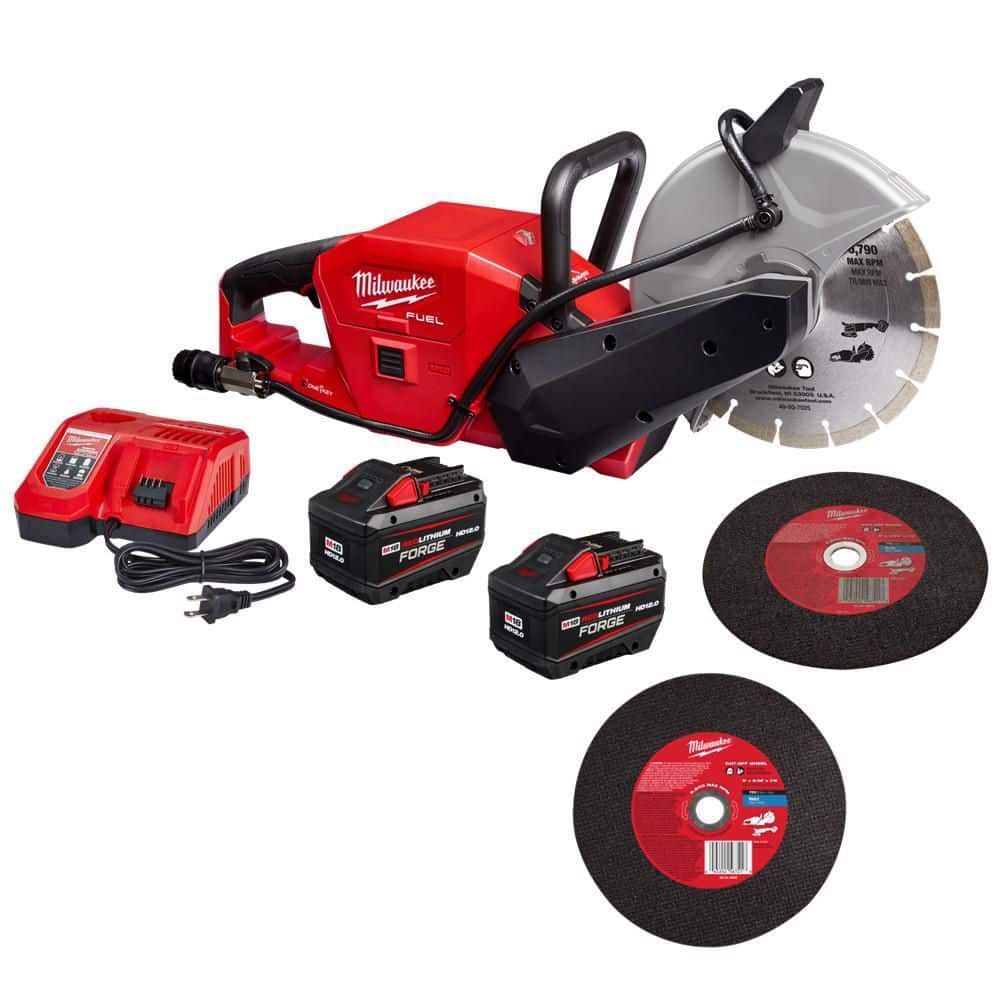 MILWAUKEE M18 FUEL ONE-KEY 18V Lithium-Ion Brushless Cordless 9 in. Cut Off Saw Kit W/(2) 12. 0Ah Batteries & Rapid Charger (2786-22HD-49-)