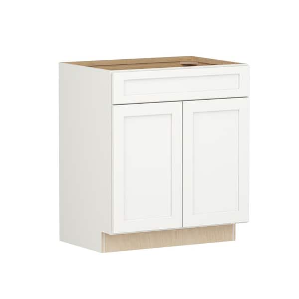 SIMPLY WOODMARK PRO Shaker Full Overlay 30 in. W x 20.75 in. D x 34.5 in. H Plywood Assembled Vanity Sink Base Bath Cabinet in Linen White