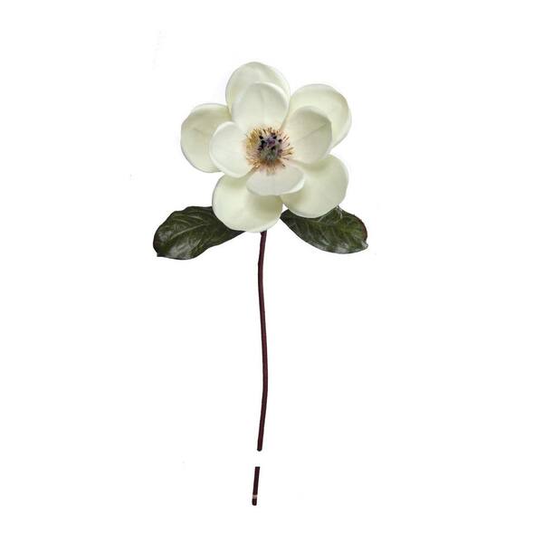 Larksilk 25 in. Real Touch Artificial White Silk Magnolia Flower Stem