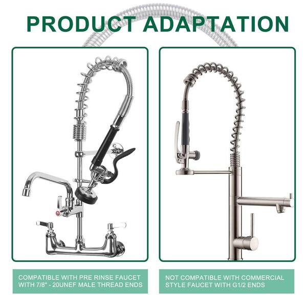 Commercial Pre-Rinse Kitchen Sink Faucet W/ Sprayer Mixer Tap 21-44 In...