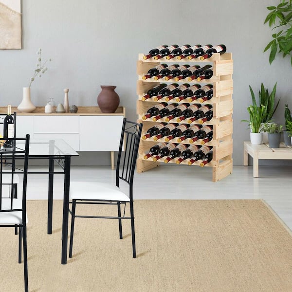 36-Bottles Natural Stackable Wooden Wobble-Free Modular Wine Rack