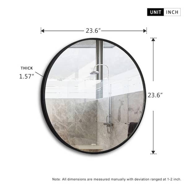 Medium Round Black Hooks Modern Mirror, 24 Inch Round Black Vanity Mirror