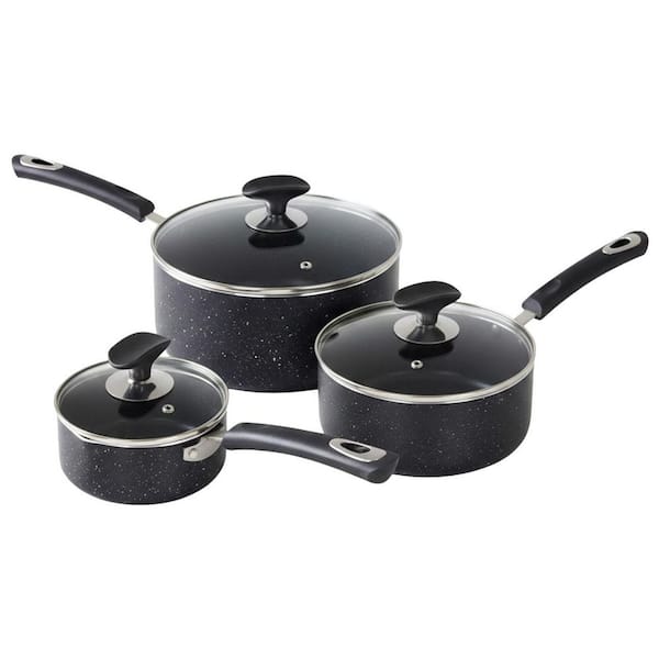 Nonstick Aluminum Saucepan Set 1Qt 2Qt 3Qt with Glass Lid and Heat Resistant Handle Gray for Home Kitchen 3-Piece