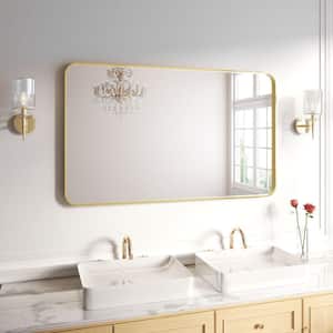 60 in. W x 36 in. H Rectangular Aluminum Framed Wall Bathroom Vanity Wall Mount Mirror in Gold