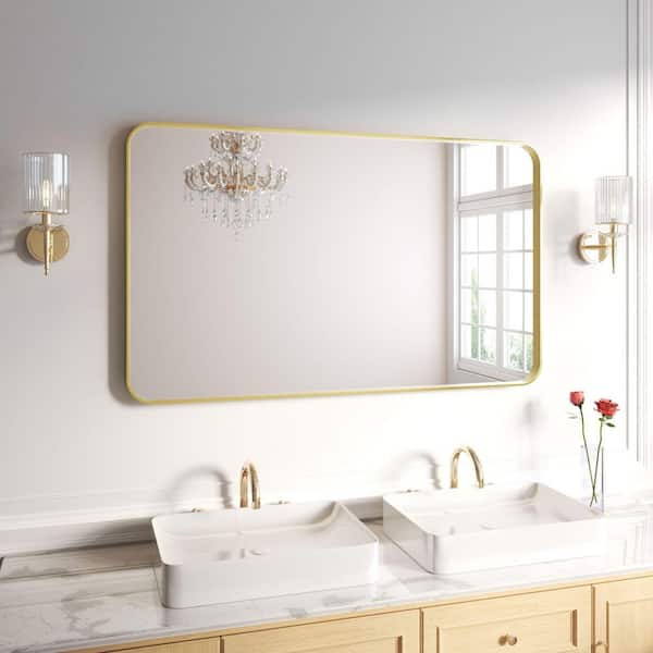 60 in. W x 36 in. H Rectangular Aluminum Framed Wall Bathroom Vanity Wall Mount Mirror in Gold