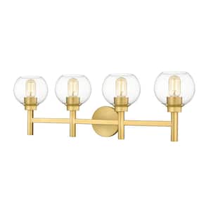Sutton 31.5 in. 4-Light Brushed Gold Vanity-Light with Glass Shade