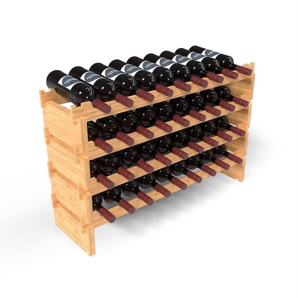 36-Bottle Light Wood 35.5 in.W Tabletop Bamboo Wine Rack Stackable Wine and Liquor Bottle Storage, No Tools Assembly