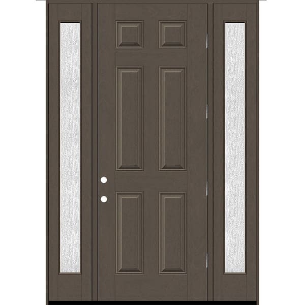 Steves & Sons Regency 68 in. x 96 in. 6 Panel LHOS Ashwood Stain Mahogany Fiberglass Prehung Front Door w/Rain14in. SLs 6-9/16