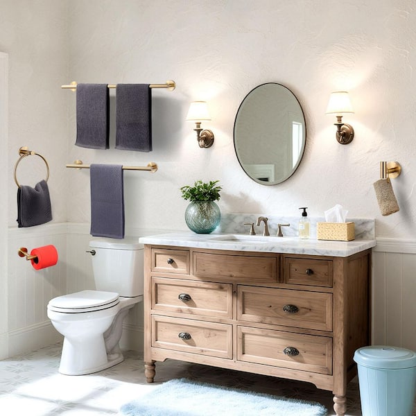 Wall Mounted 6-Piece Bath Hardware Set with Towel Ring, Toilet Paper Holder, Towel hook and Towel Bar in Brushed Gold