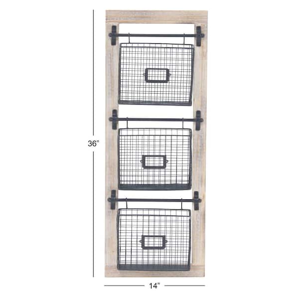 Black Wall Mounted Magazine Rack Holder with Suspended Baskets and Label Slots
