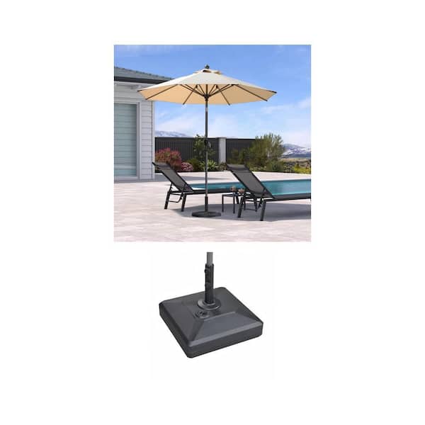 8 ft. Beige Aluminum Crank and Tilt Market Umbrella with 115 lbs. Black Umbrella Base