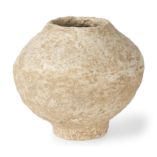 Mercana Ritu Small Beige Paper Mache Pot Vase