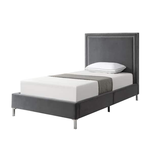 Samuele Grey Full Size Platform Bed Upholstered Velvet