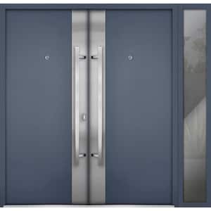 0729 84 in. x 80 in. Left-hand/Inswing Sidelite Exterior Window Gray Graphite Steel Prehung Front Door with Hardware