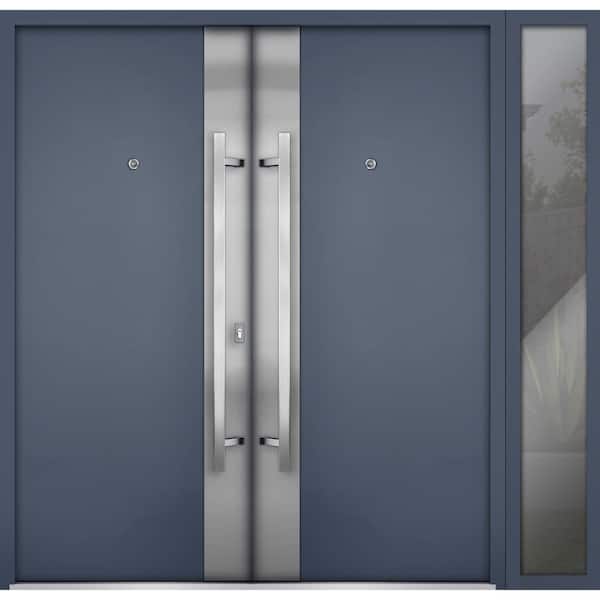 0729 86 in. x 80 in. Left-hand/Inswing Sidelite Exterior Window Gray Graphite Steel Prehung Front Door with Hardware
