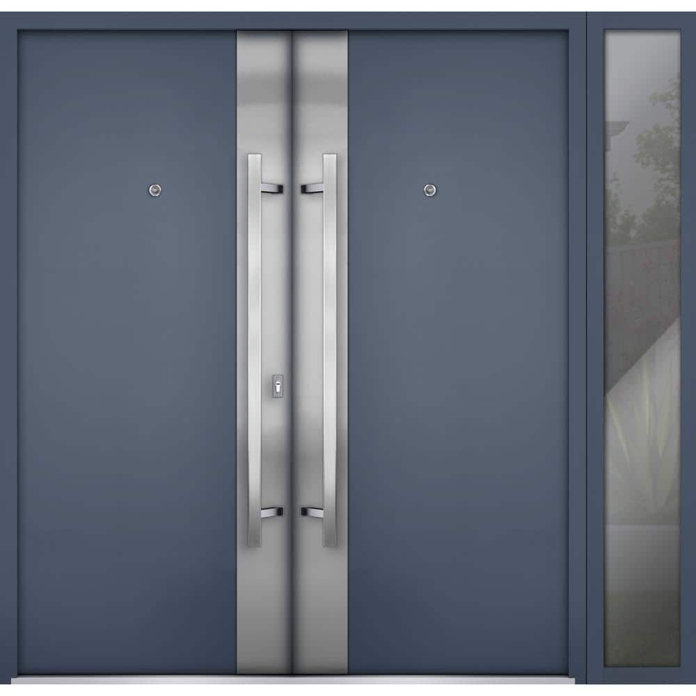 0729 88 in. x 80 in. Right-hand/Inswing Sidelite Exterior Window Gray Graphite Steel Prehung Front Door with Hardware price history on PriceWatchPro
