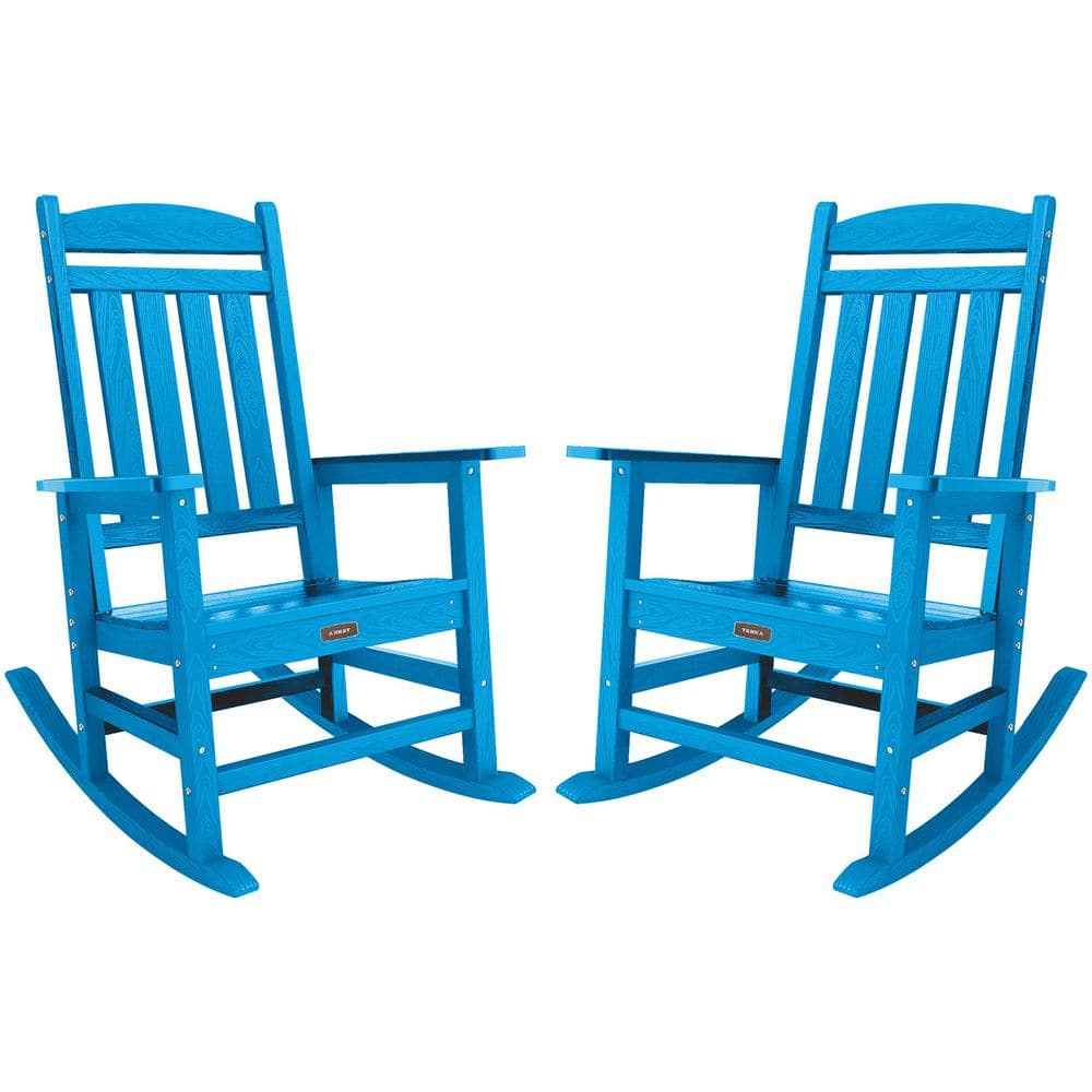 Set of 2 Blue Weather Resistant Plastic Rocking Armchairs
