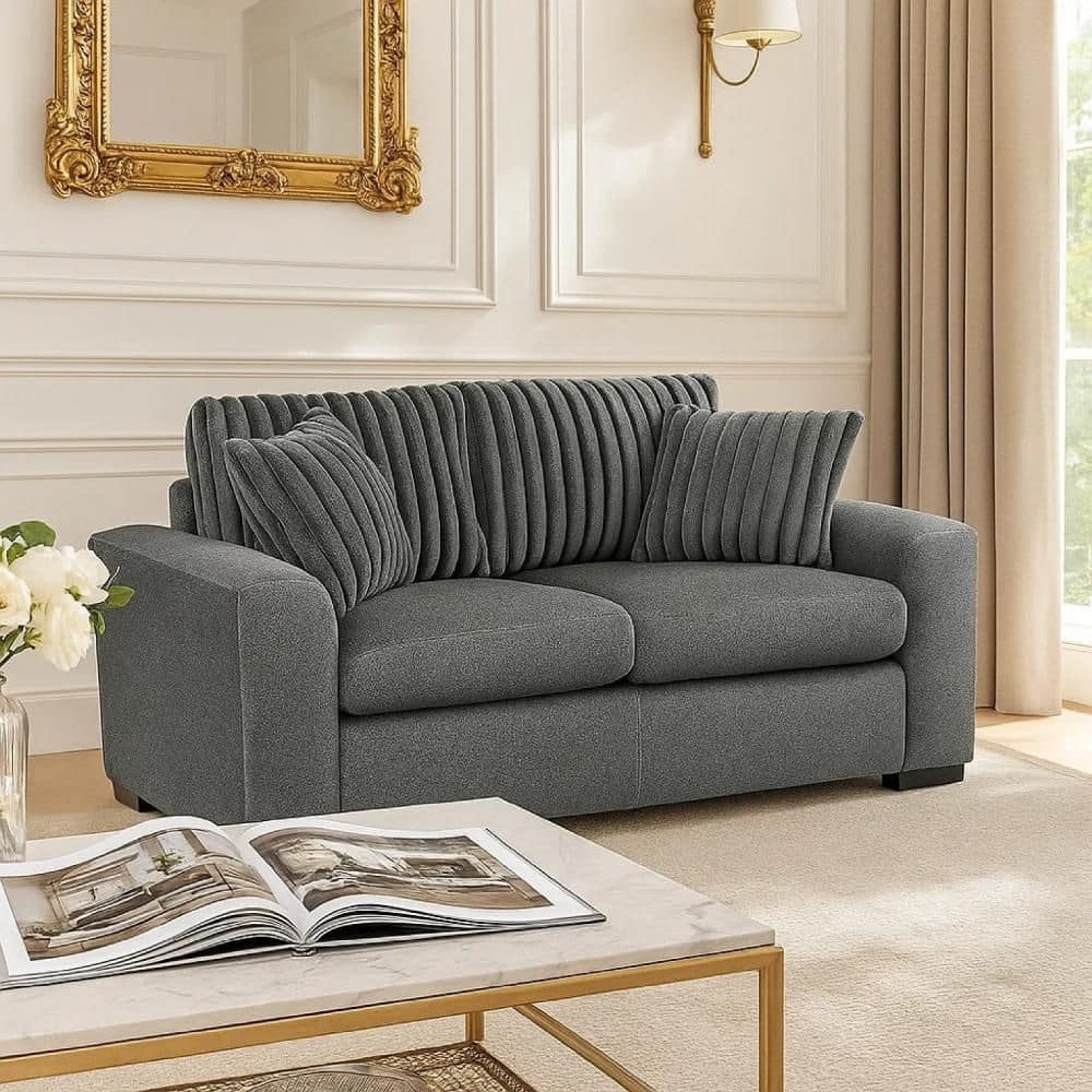 Benjara Zian 39 in. Solid Microfiber and Corduroy 2-Seater