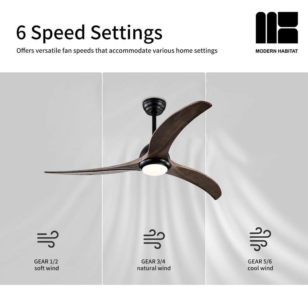 Aura 52" Black and Dark Walnut Ceiling Fan with LED Light and Remote