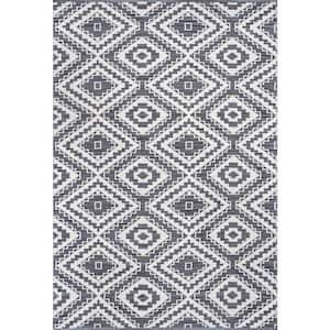 Thea Geometric Aztec Gray Doormat 3 ft. x 5 ft. Cotton Indoor Area Rug