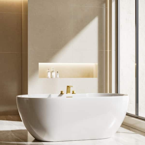 Double Handle Deck-Mount Roman Tub Faucet with Anti-slip in Brushed Gold (Valve Included)