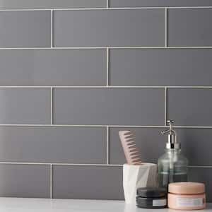 Contempo Smoke Gray 4 in. x 12 in. x 8 mm Frosted Glass Subway Floor and Wall Tile (15 pieces 5 sq.ft/Box)