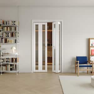 48 in x 80 in(Double Doors) Frosted Glass Single Glass Panel Bi-Fold Interior Door with MDF & Water-Proof PVC Covering