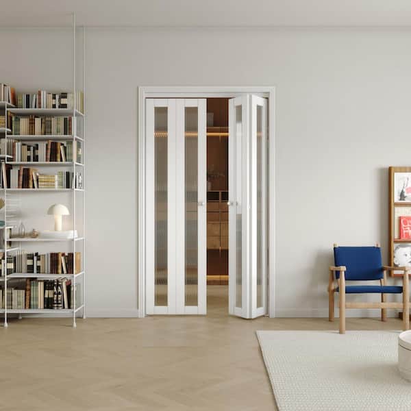 TENONER 48 in x 80 in(Double Doors) Frosted Glass Single Glass Panel Bi-Fold Interior Door with MDF & Water-Proof PVC Covering