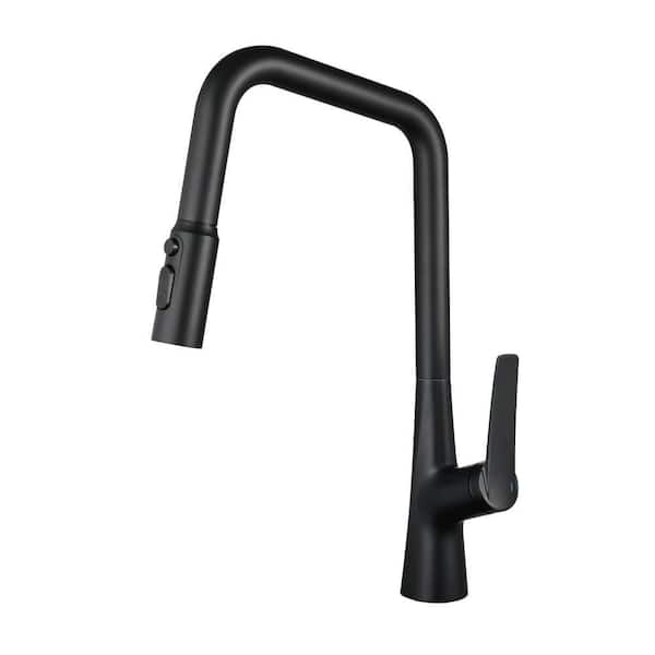Single Handle 16.7 in. Pull Down Sprayer Kitchen Faucet with 360° Swivel Spout 1 Hole Kitchen Sink Taps in Matte Black