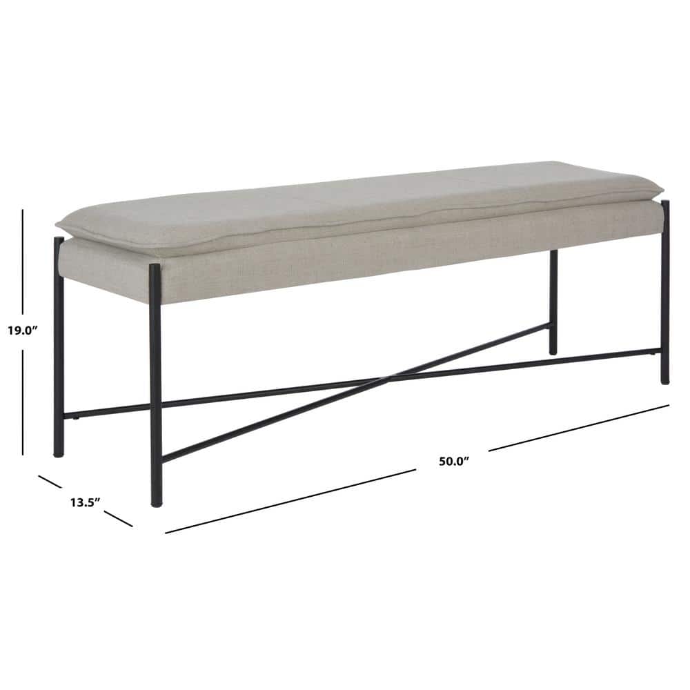 Light Grey Linen Cushioned Minimalist X Bench