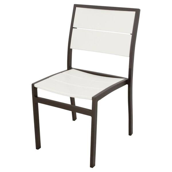 Trex Outdoor Furniture Surf City Textured Bronze All-Weather Aluminum/Plastic Outdoor Dining Side Chair in Classic White Slats