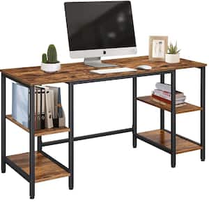 59 in. Rectangular Brown Writing Desk with Shelves
