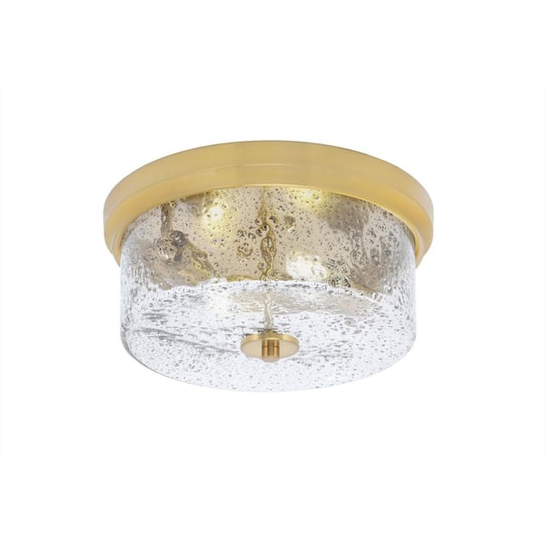 Unbranded Ashland 12 in. 2 Light New Age Brass Flush Mount with Smoke Bubble Glass Shade No Bulbs Included