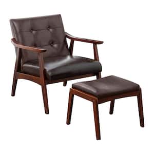 Take a Seat Natalie Espresso Faux Leather/Espresso Accent Chair and Ottoman Set