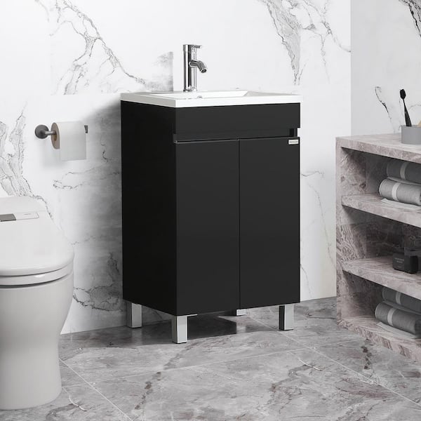 20 in. W x 16 in. D x 31.5 in. H Single Sink Freestanding Bathroom Vanity in Black with White Top and Faucet