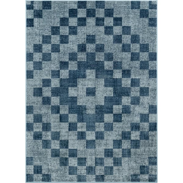 Well Woven Antalia Beren Blue 5 ft. 3 in. x 7 ft. 3 in. Southwestern Geometric High-Low Area Rug