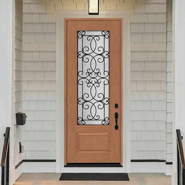 Regency 36 in. x 96 in. 3/4Lite Georgian Decorative Glass LHIS Autumn Wheat Mahogany Fiberglass Prehung Front Door