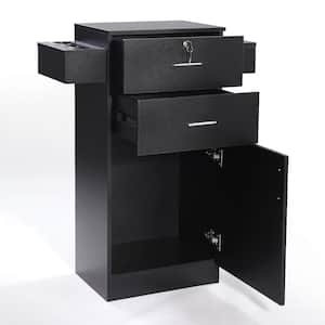 18 in. W x 13.8 in. D x 38.3 in. H Black Lockable Wood Linen Cabinet with 6 Hair Dryer Holders, 2-Drawers and 1 Door