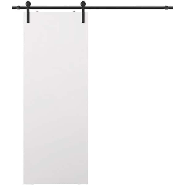 Flush 28 in. x 84 in. Primed Manufactured Wood w/BaseBoard Hidden Sliding Barn Door with Hardware Kit
