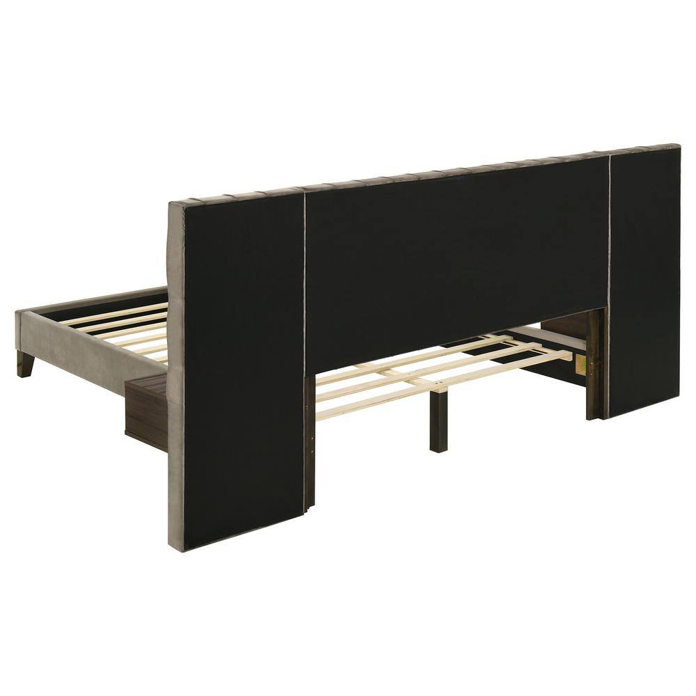 Light Brown Velvet Upholstered Queen Platform Bed with Tufted Headboard