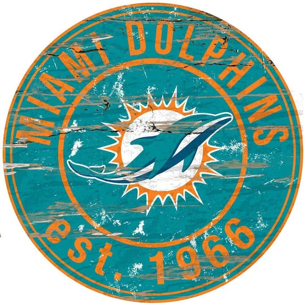 Adventure Furniture 24 in. NFL Miami Dolphins Round Distressed Decorative Sign