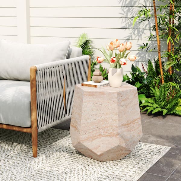 Calgary Travertine Specialty Stone Outdoor Patio Side Table, MGO