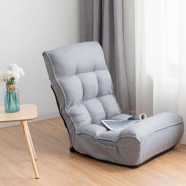 4-Position Cotton Floor Folding Sofa Gray Trunk Backrest and Headrest 23. in. x (30 in. - 44 in.) x (25 in. - 31 in.)