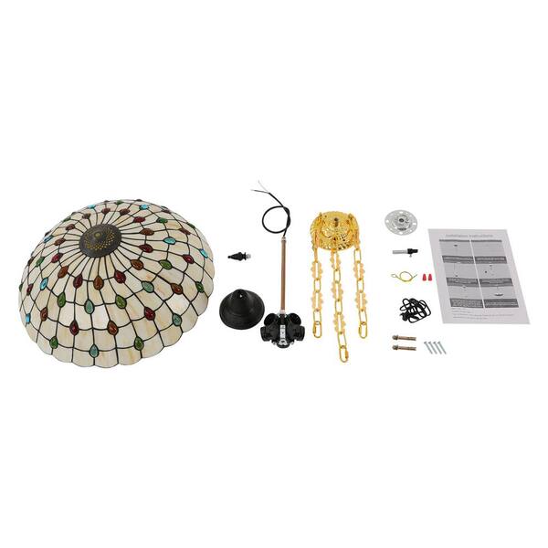 OUKANING 20.5 in. 5-Light Retro Stained Glass Shade Semi